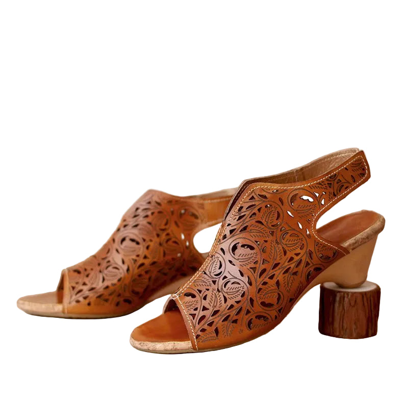 Retro Pointed Hollow Sandals for Women | Velcro Strap Design - CasualFlowshop
