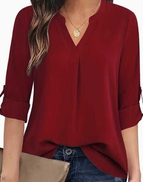Chic V-Neck Blouse β Elegant Casual Long Sleeve Top for Women - CasualFlowshop