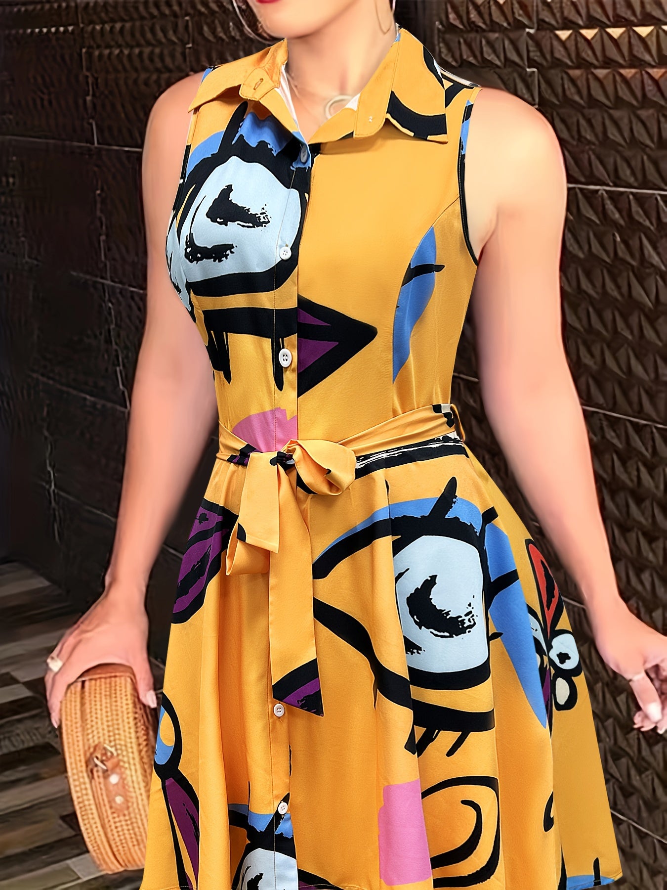 Stylish Abstract Sleeveless Dress with Tie-waist - Chic Semi-Sheer Summer Fashion for Women - CasualFlowshop