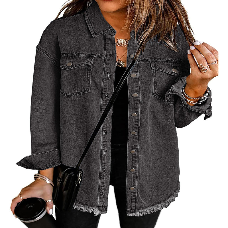 Women’s Casual Oversized Denim Shacket with Pockets – Fast Delivery - CasualFlowshop