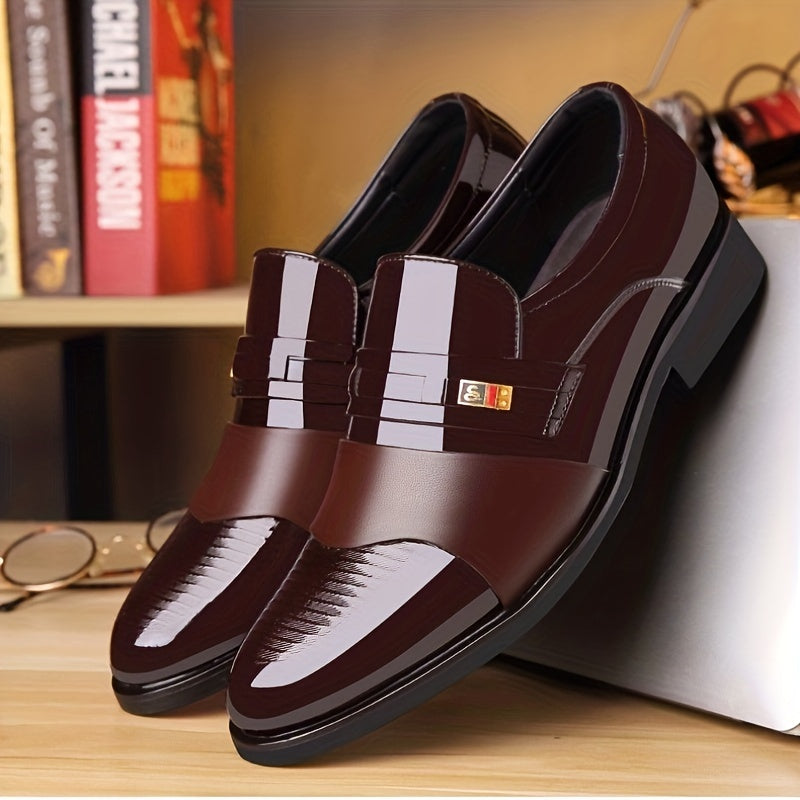 Brown Luxury Leather Men's Shoes with white soles on a wooden surface