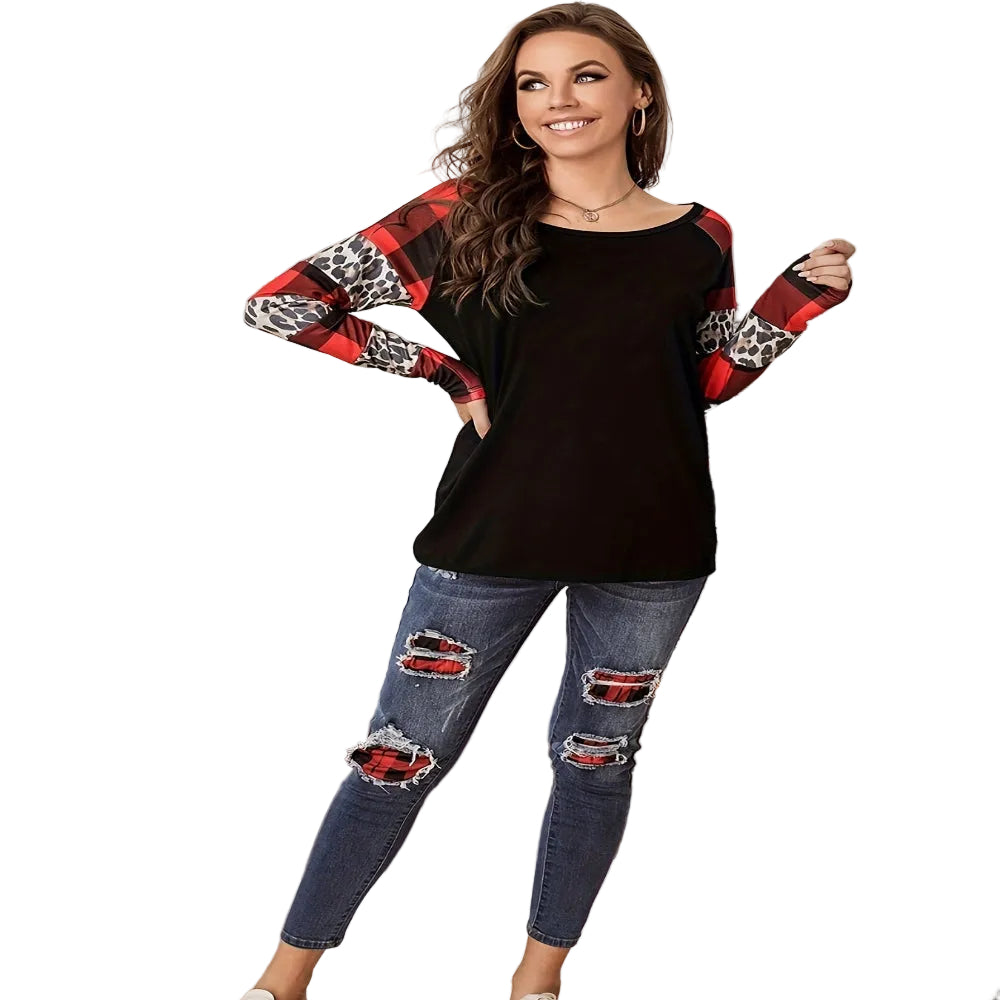 Plaid Long Sleeve T-shirt - at Casualflowshop