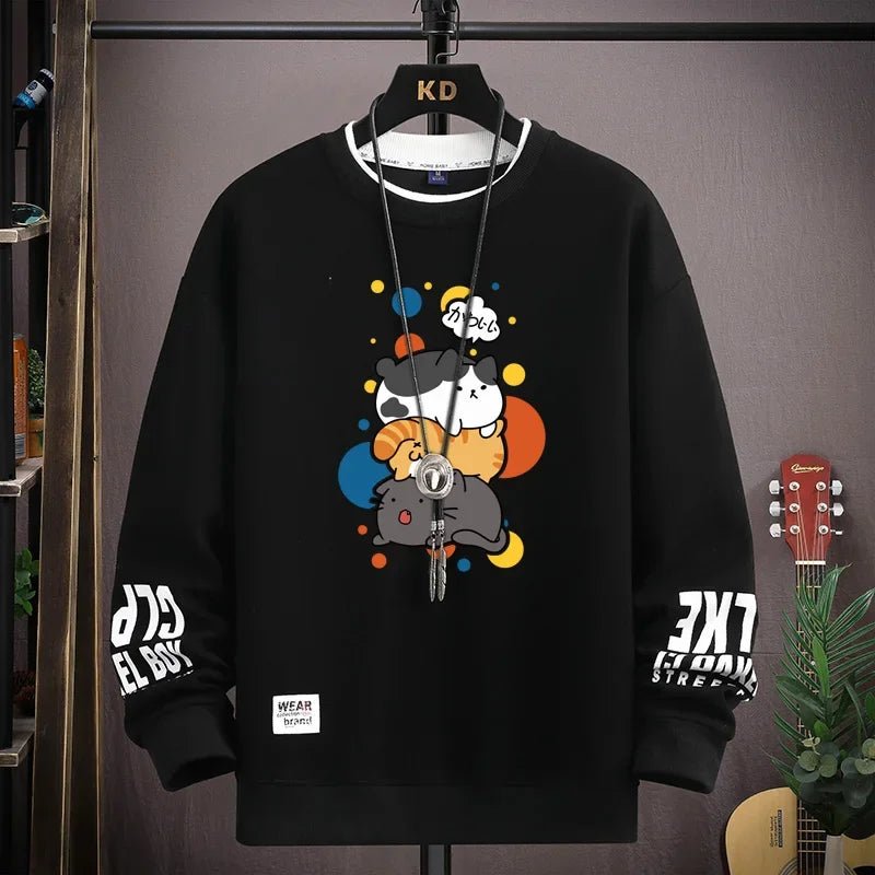 Kawaii Cat Sweater Men – Japanese Cartoon Print Pullover - CasualFlowshop