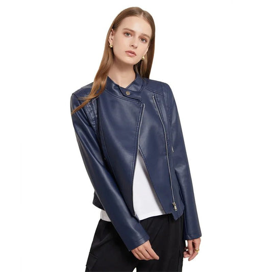 Short Leather Jacket Women – Slim Fit Moto Style Fall Coat - CasualFlowshop