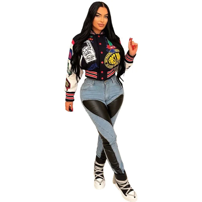 women varsity letter jacket retro streetwear