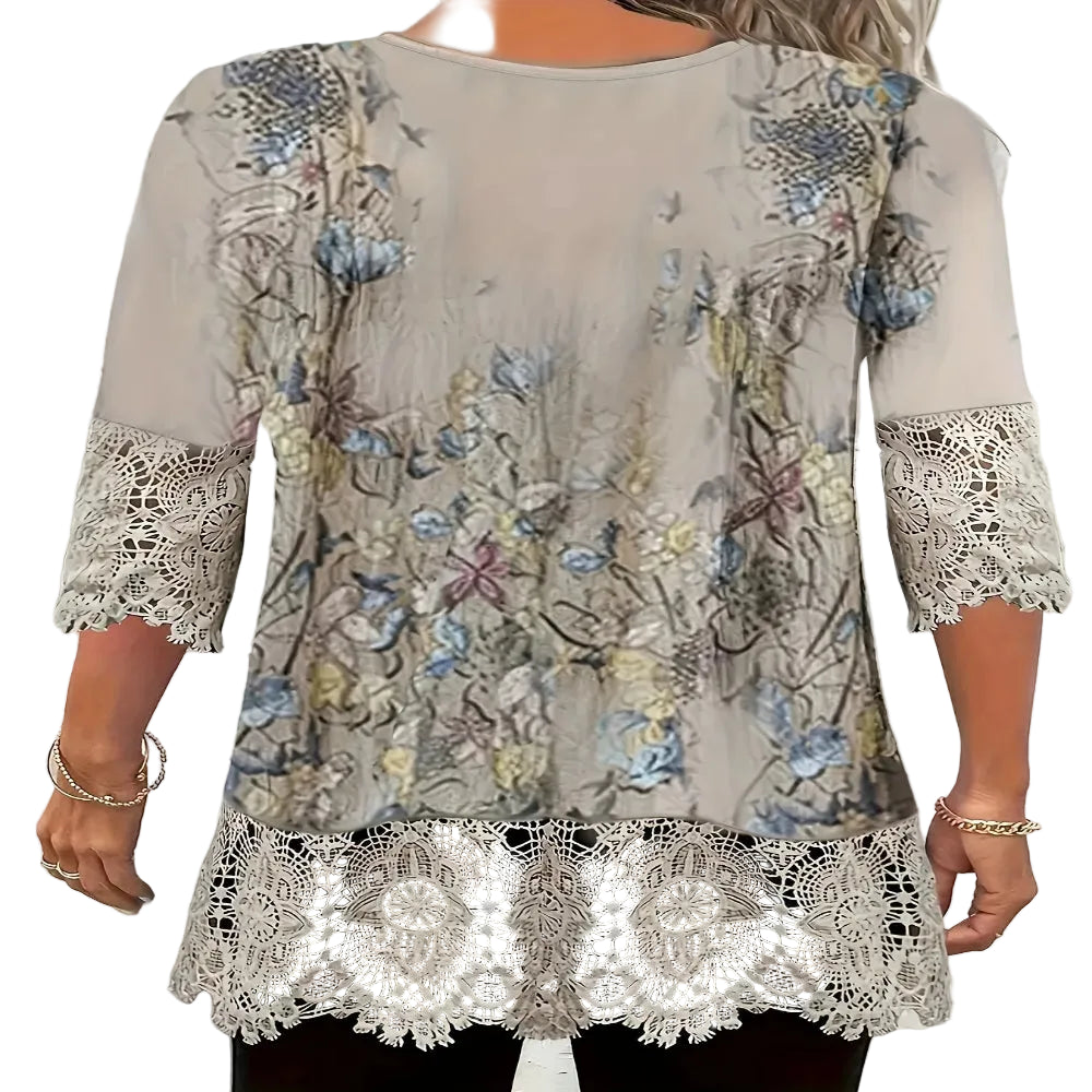 CasualFlowshop Boho Floral Lace Blouse - Dreamy V-Neck Top - CasualFlowshop