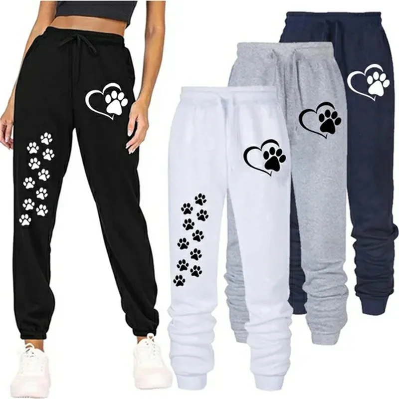 Women's jogger sweatpants with cat paw print design β soft cotton blend, ideal for fitness, lounging, and casual wear.