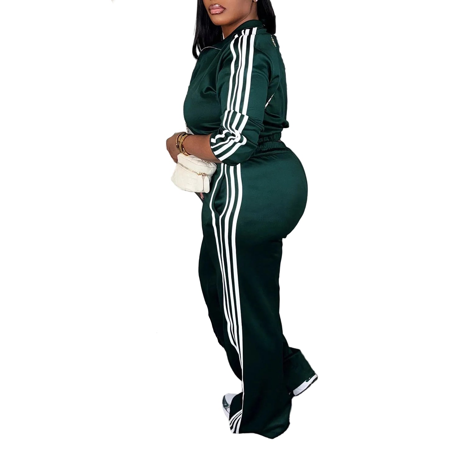 women zip-up tracksuit set navy blue casual party outfit