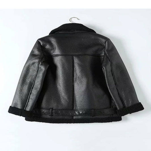 Women’s Shearling Leather Coat – Faux Fur Winter Jacket with Soft Lining - CasualFlowshop