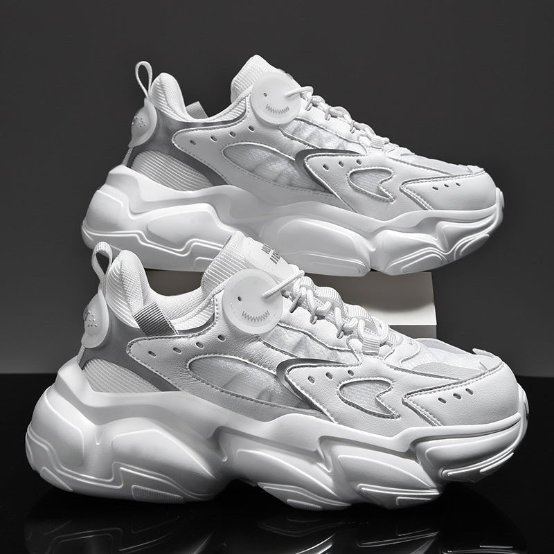 Men's Fashion Running Shoes β Stylish PU sneakers with breathable design and available in Black, White, and Beige.