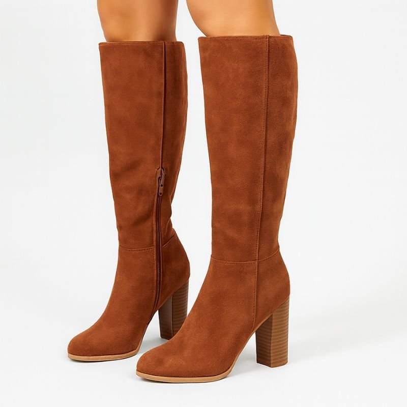 Knee High Suede Boots with Chunky Heel - CasualFlowshop