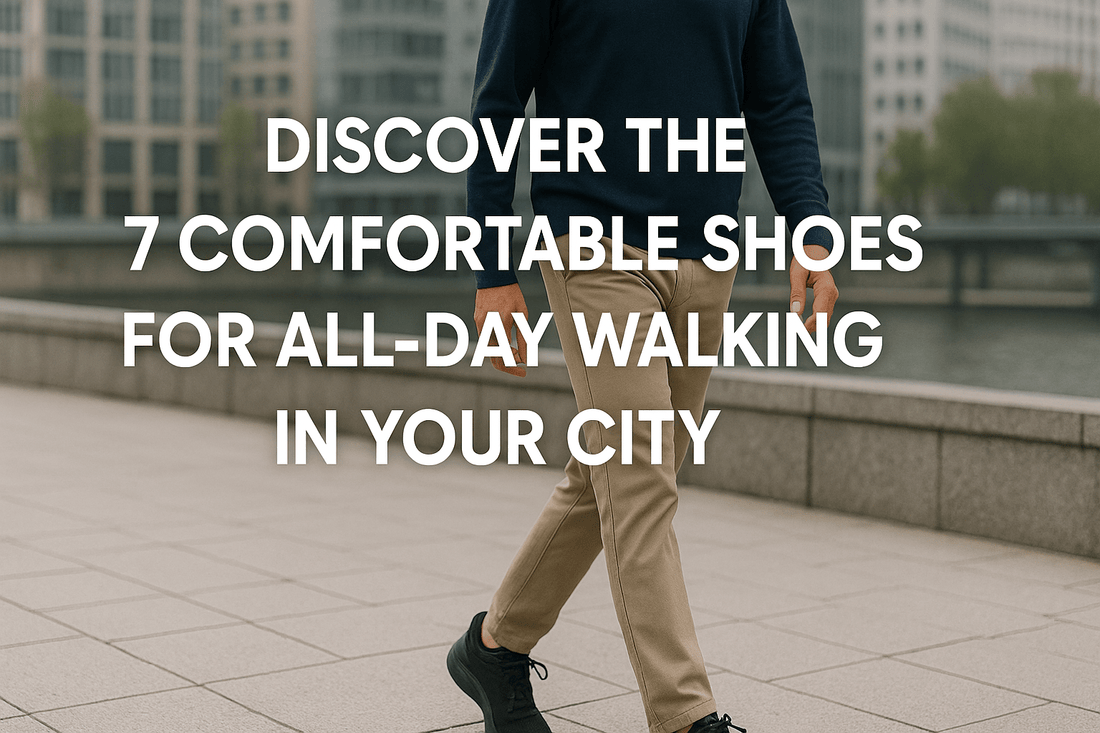 Man walking in the city wearing comfortable sneakers, representing all-day walking shoes  for urban comfort and support.