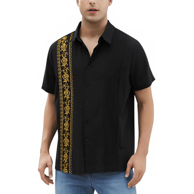 Camisa Guayabera Negra y Dorada para Hombre – Estilo Mexicano