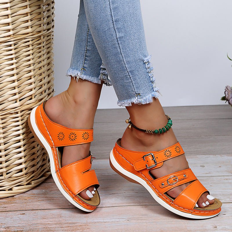 Fashion Wedge Ladies Casual Sandals with hollow-out design and PU upper.