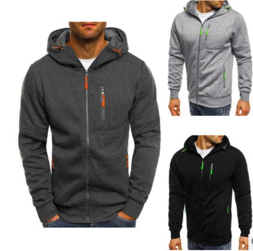 Men’s casual hooded tracksuit set gray front view with zipper hoodie