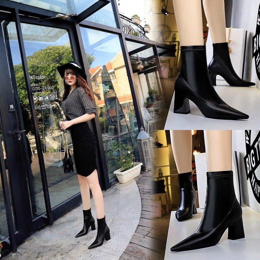 City Lift ankle boots for women with 7 cm heel and PU leather finish – black