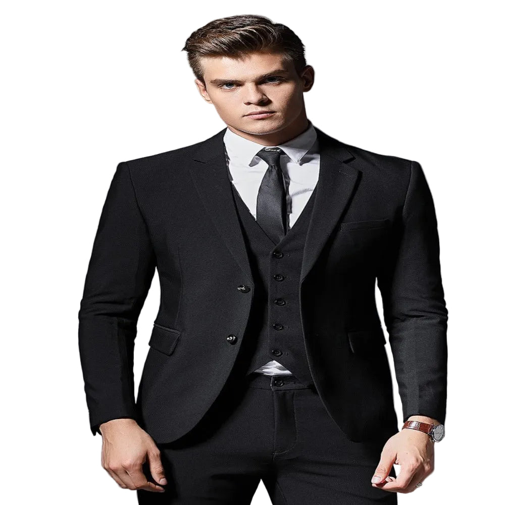 Classic Men's Wedding Suit - Premium Formal Black Tuxedo for Grooms & Special Occasions - CasualFlowshop