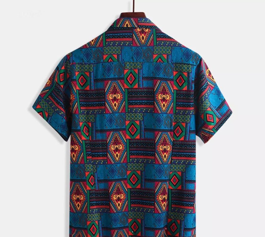Men’s Printed Beach Shirt in Dark Blue – 100% Cotton