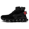 Men’s black high-top non-slip blade sole work sneakers with cushioned lattice outsole