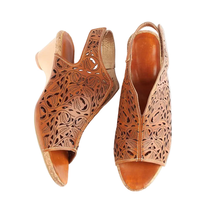 Retro Pointed Hollow Sandals for Women | Velcro Strap Design - CasualFlowshop