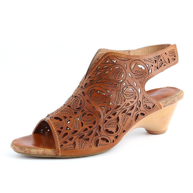 Retro Pointed Hollow Sandals for Women | Velcro Strap Design - CasualFlowshop