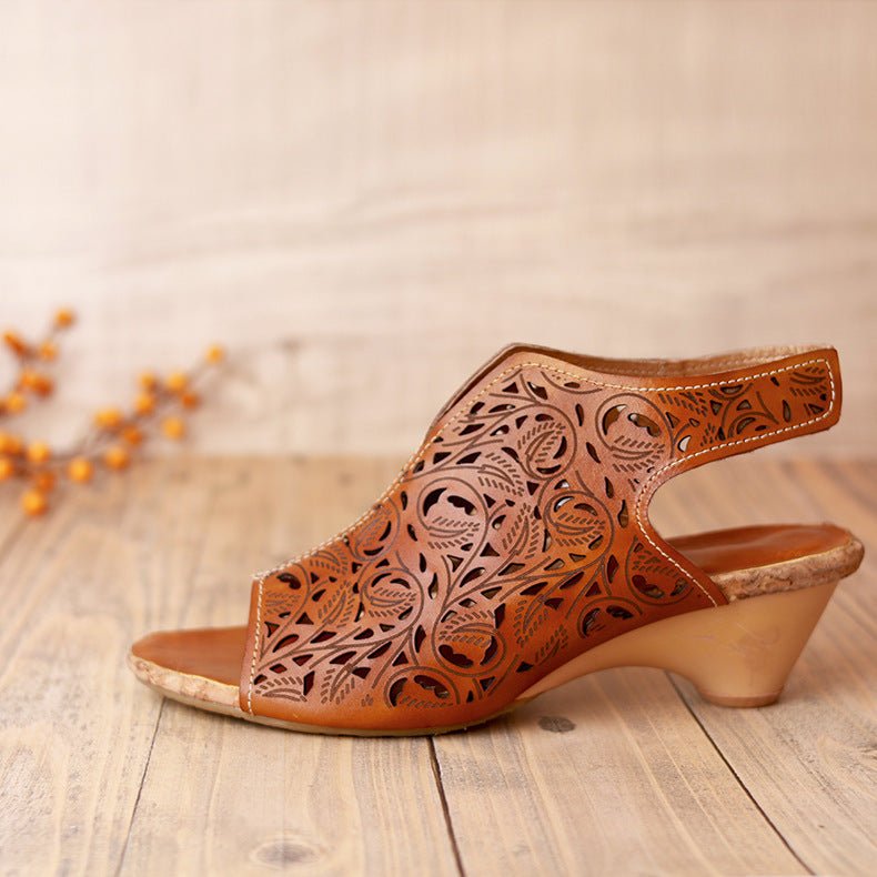 Retro Pointed Hollow Sandals for Women | Velcro Strap Design - CasualFlowshop