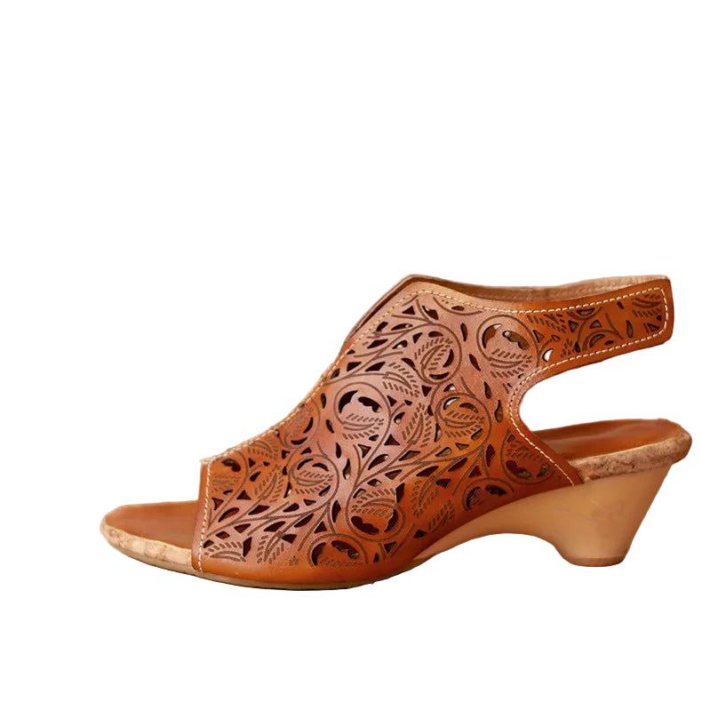 Retro Pointed Hollow Sandals for Women | Velcro Strap Design - CasualFlowshop