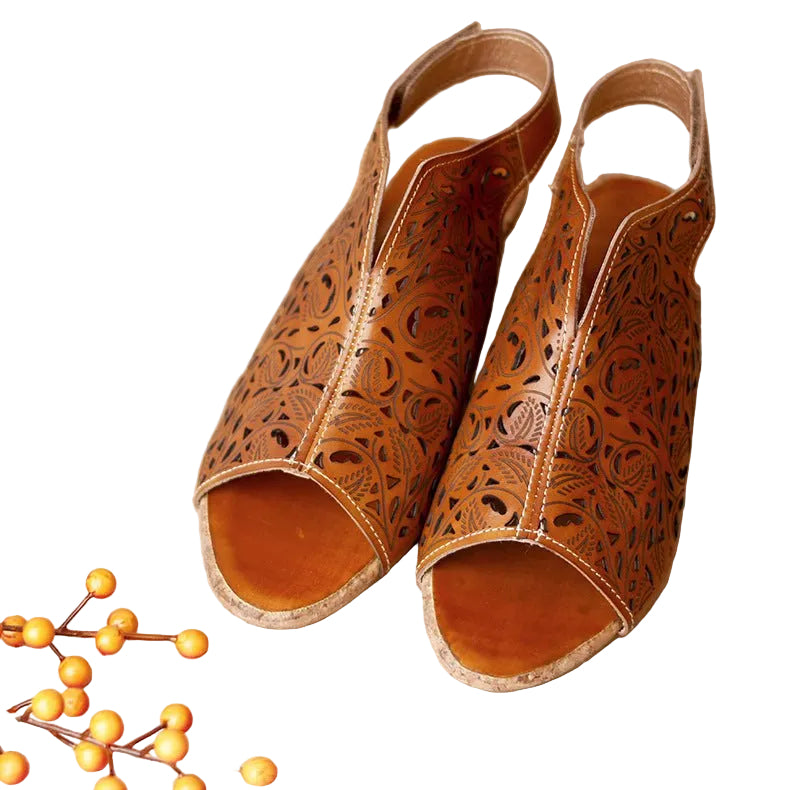 Retro Pointed Hollow Sandals for Women | Velcro Strap Design - CasualFlowshop