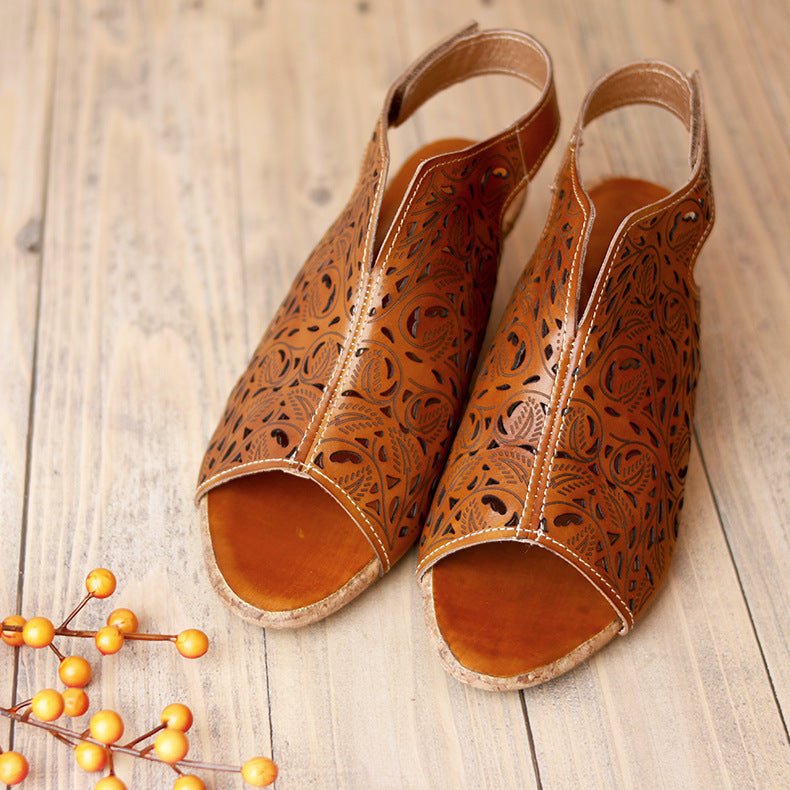 Retro Pointed Hollow Sandals for Women | Velcro Strap Design - CasualFlowshop