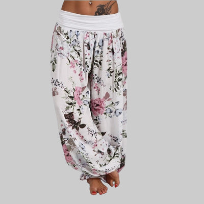 Floral Harem Pants – Boho Vibes with Fold-Over Waist