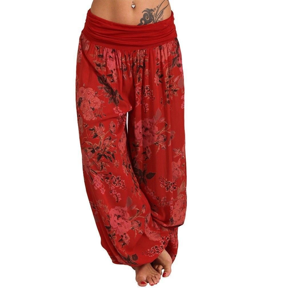 Floral Harem Pants – Boho Vibes with Fold - Over Waist - CasualFlowshop