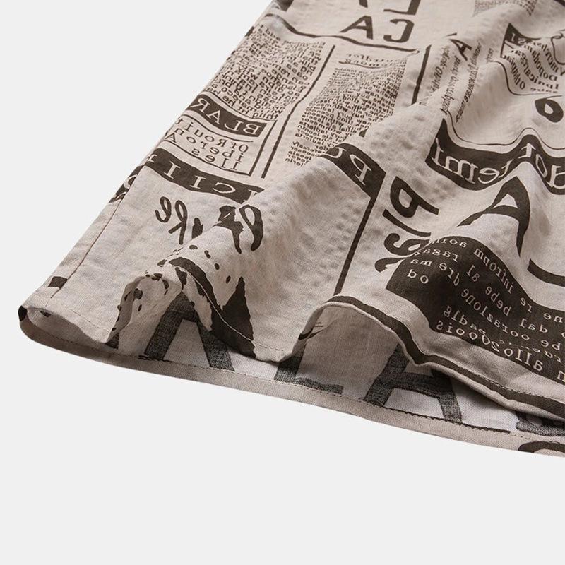 3XL Men’s Vintage Newspaper Print Hawaiian Shirt – Bold & Relaxed Style - CasualFlowshop