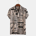 3XL Men’s Vintage Newspaper Print Hawaiian Shirt – Bold & Relaxed Style - CasualFlowshop