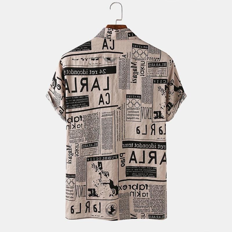 3XL Men’s Vintage Newspaper Print Hawaiian Shirt – Bold & Relaxed Style - CasualFlowshop