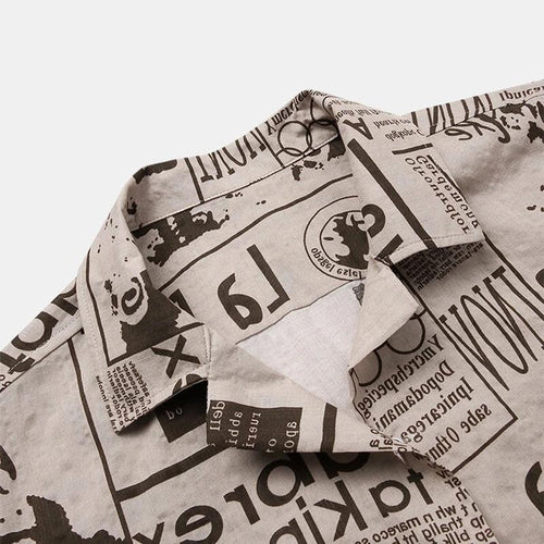 3XL Men’s Vintage Newspaper Print Hawaiian Shirt – Bold & Relaxed Style - CasualFlowshop