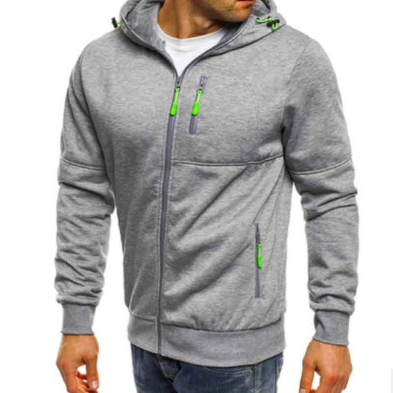 Men’s casual hooded tracksuit set gray front view with zipper hoodie