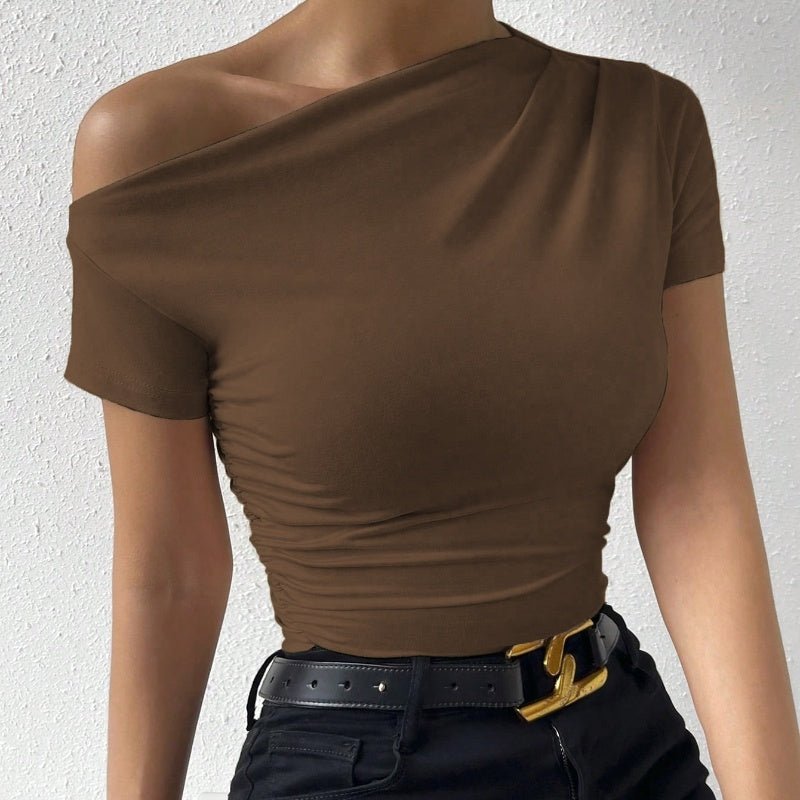 Slim-Fit Pleated Short Sleeve Top – Irregular Design - CasualFlowshop