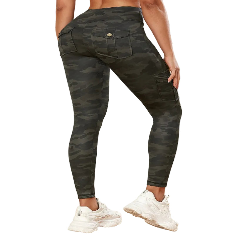 Camouflage pants worn by a person on a neutral background