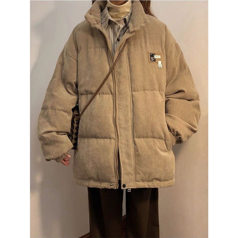 Unisex Corduroy Winter Coat with Cotton Padding, front view