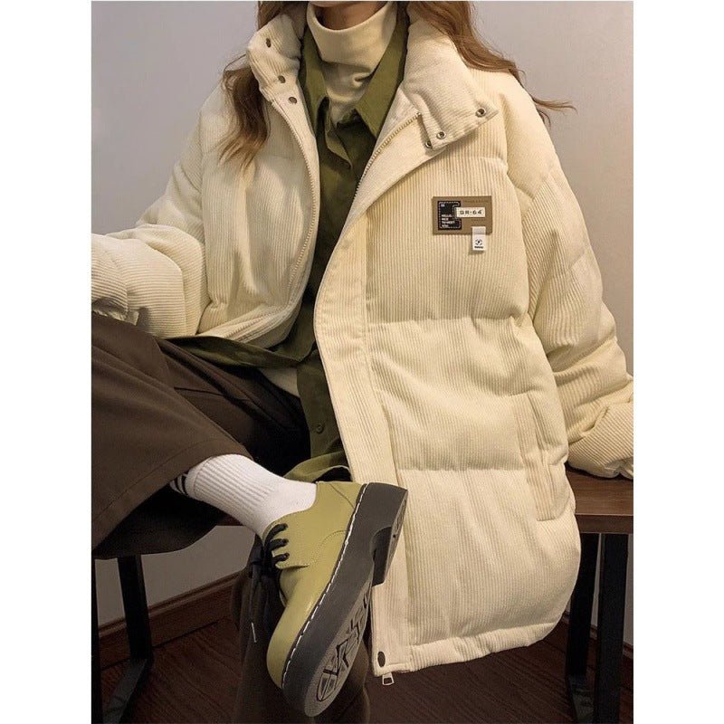 Unisex Corduroy Winter Coat with Cotton Padding, front view