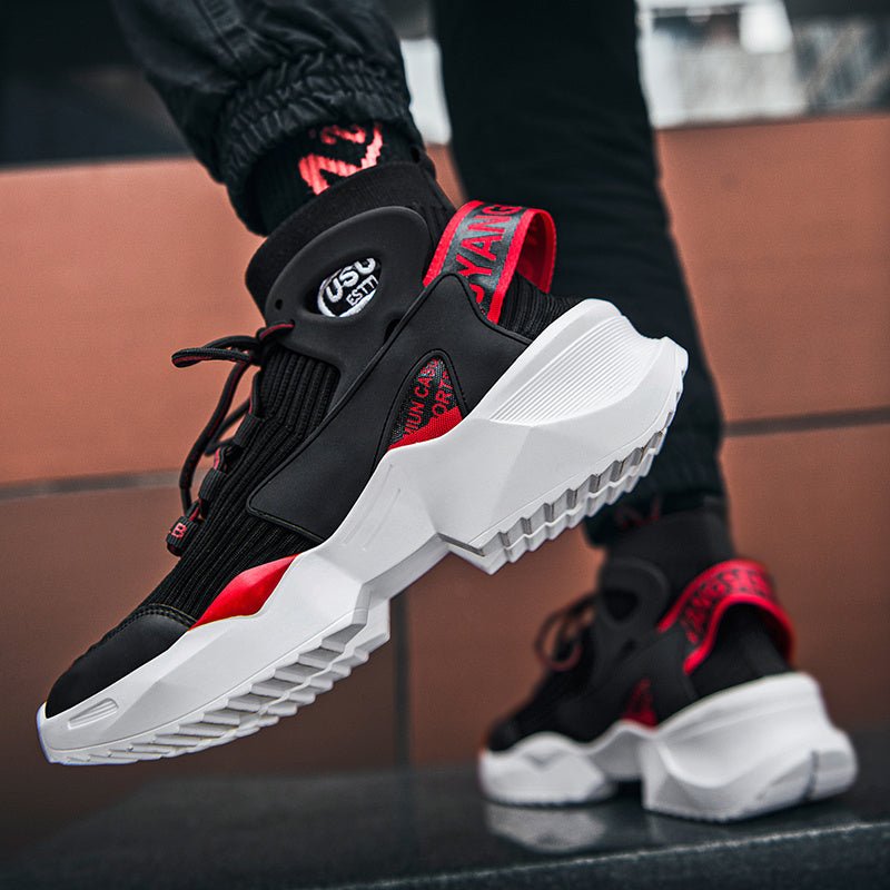 Men’s Streetwear Sock Sneakers – White & Red High - Tops - CasualFlowshop