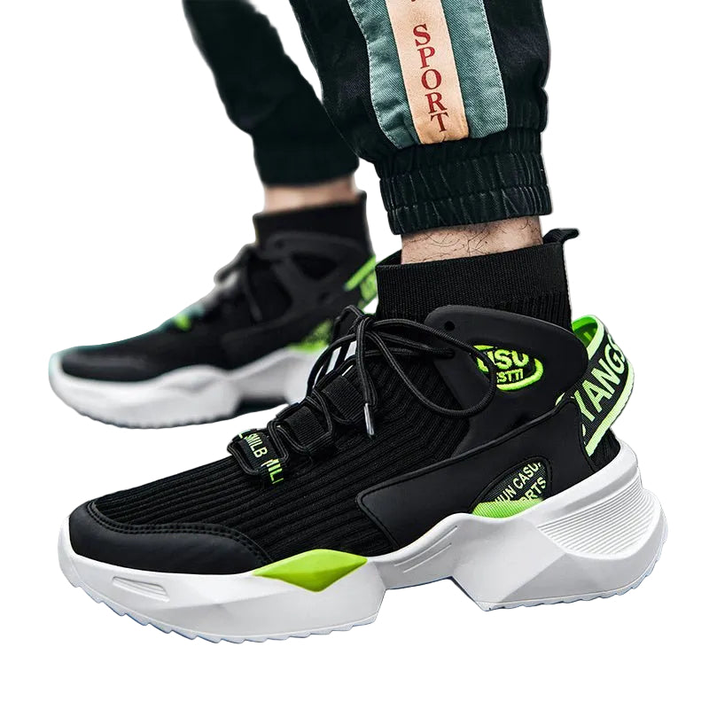 Men’s Streetwear Sock Sneakers – White & Red High - Tops - CasualFlowshop