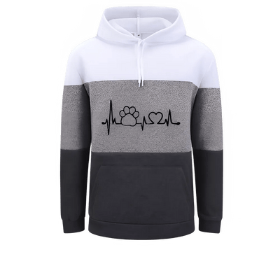 Sudadera con capucha de bloques de color para mujer: Cute Paw Heartbeat