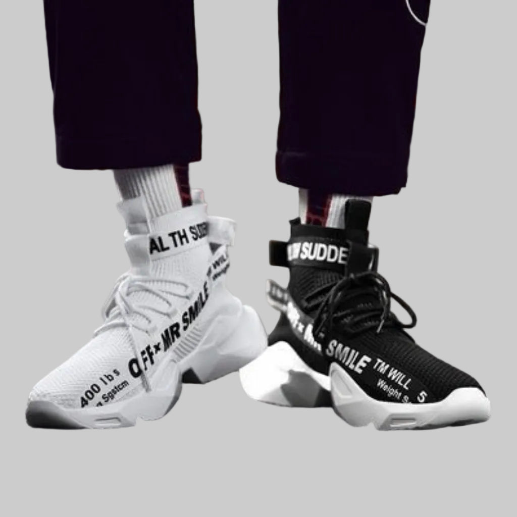 Men’s Streetwear Sock Sneakers – White & Red High - Tops - CasualFlowshop