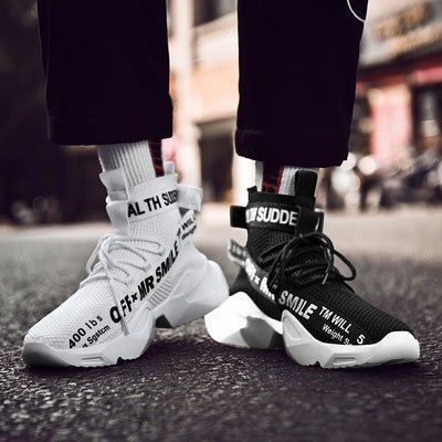 Men’s Streetwear Sock Sneakers – White & Red High - Tops - CasualFlowshop