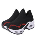 Women's Mesh Sock Sneakers Black with white sole on a white -At Casual Flow Shop