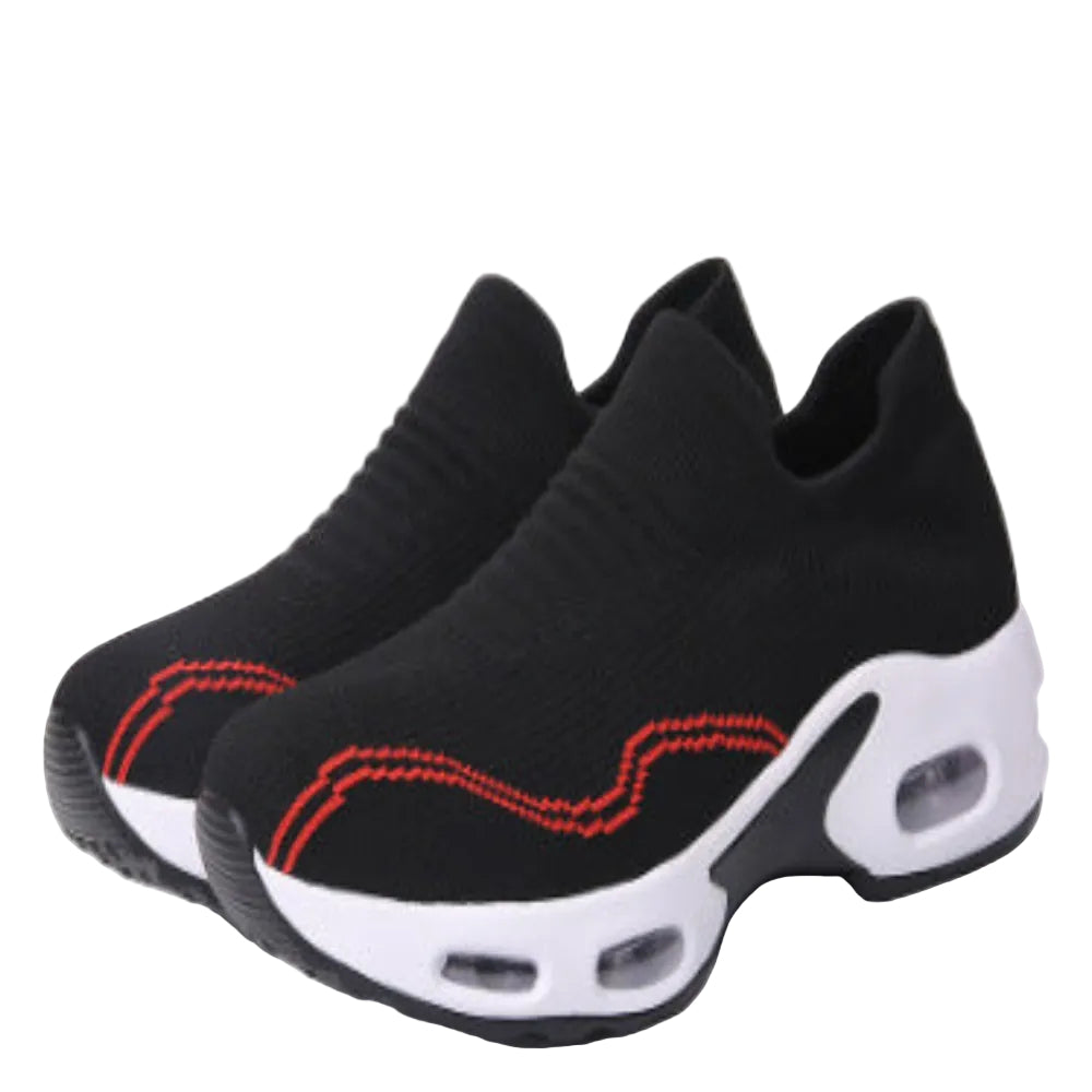 Women's Mesh Sock Sneakers Black with white sole on a white -At Casual Flow Shop