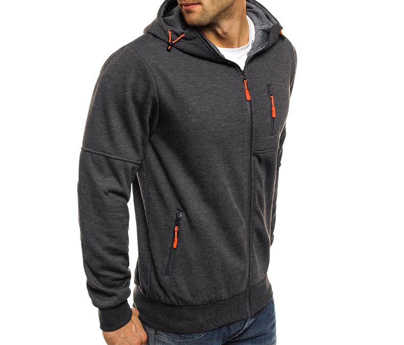 Men’s casual hooded tracksuit set gray front view with zipper hoodie