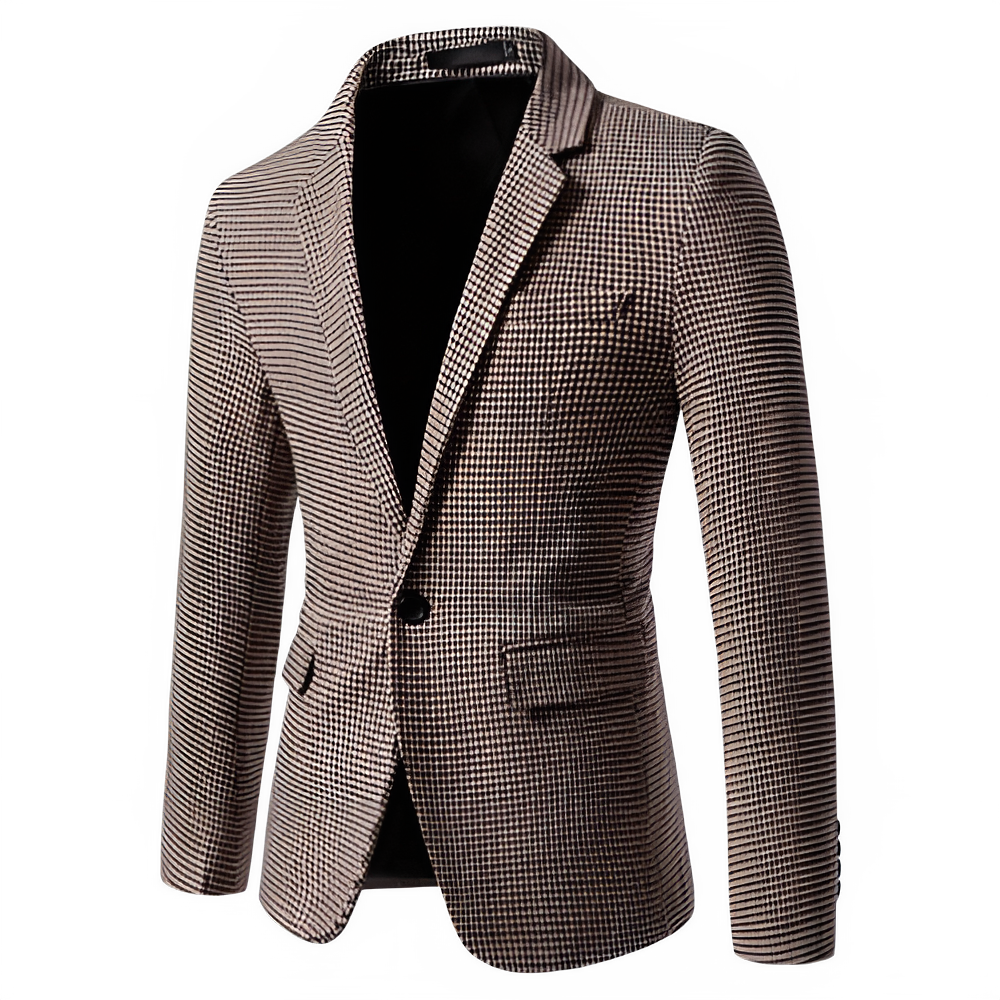 Men's houndstooth blazer in Khaki – slim fit formal jacket front view