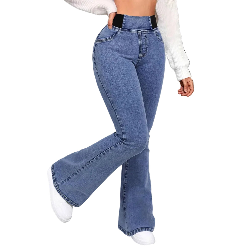 Women's High-Waisted Flare Jeans - Blue color At Casualflowshop